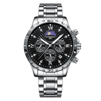 Cronógrafo de Quartzo 3 ATM Resistente à Água Popular Simples Data Luminoso Aço Inoxidável Presente Perfeito para Trabalho e Ternos Relógio de Pulso Masculino, Resistente, Elegante,