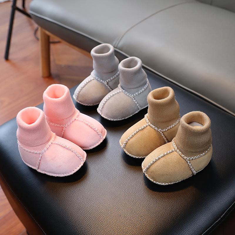 Infant Faux Leather and Fur Baby Socks: Soft Sole Suede Velvet Shoes for 0-12 Months, Perfect for Autumn and Winter