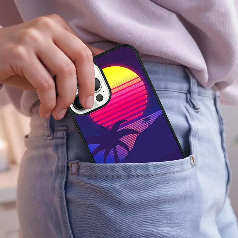 80s Retrowave Neon Palms Tree Phone Case For iPhone 17 Air 15 16e 14 13 Pro Max Coque 12 11 Pro Max PLUS cover