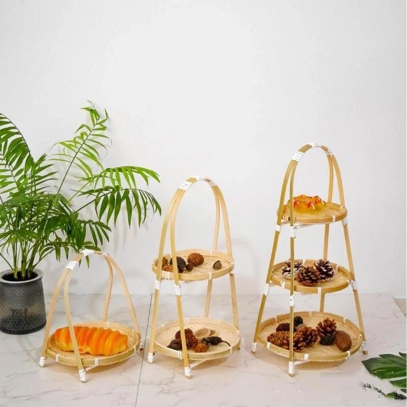 1/2/3 Layer Fruit Basket Food Basket Decorative Standing Tray Bamboo Serving Tray Bamboo Storage Basket For Kitchen