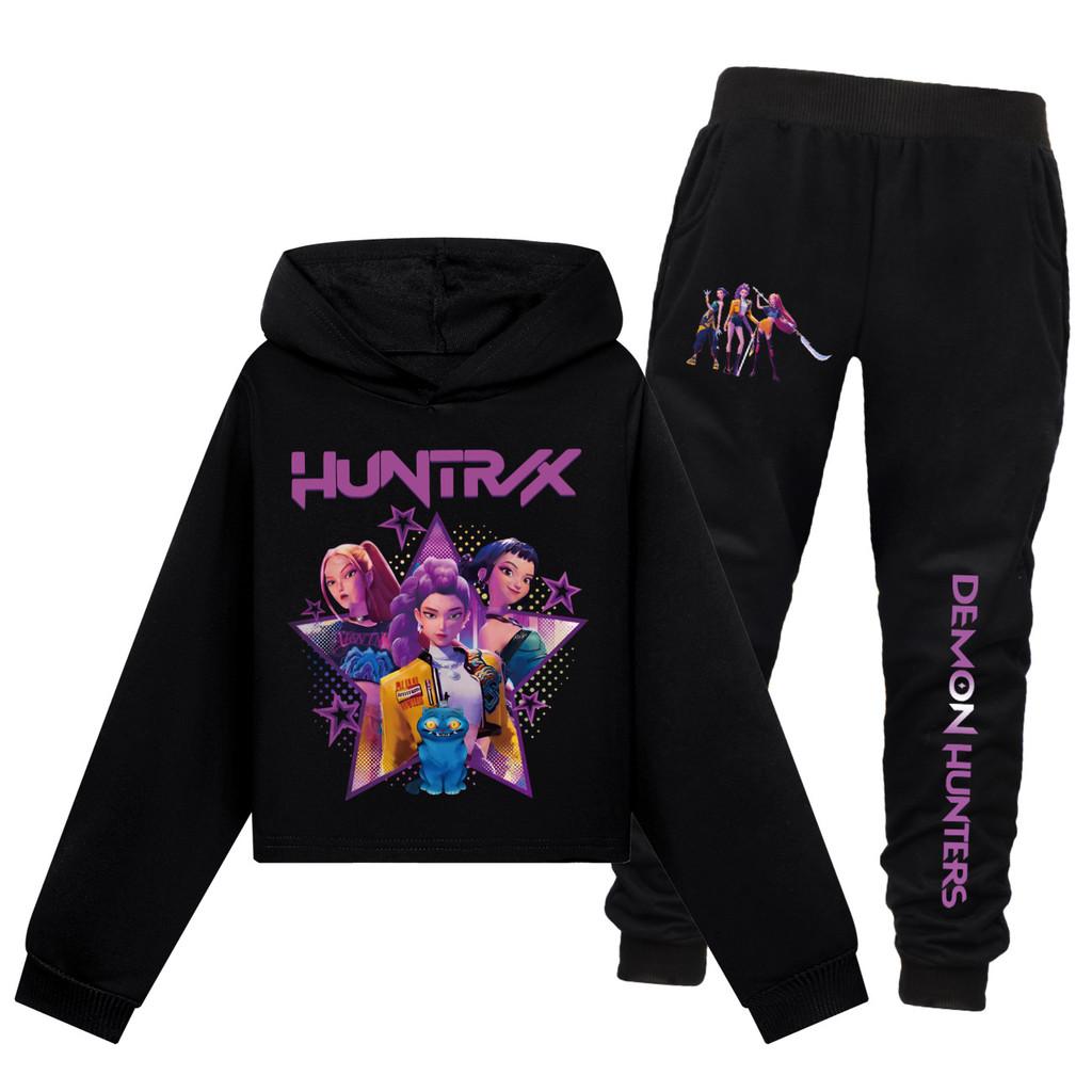 Kpop Demon Hunters Pattern Children Hoodie And Pants Set With Cotton Fabric For Active Kids