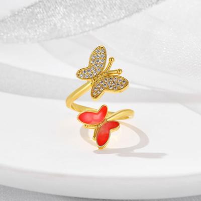 Super Fee Schmetterlingsring mit Diamanten für Damen, Einfach, Frisch und Süß, Öffnend, Verstellbar, Zeigefinger, Mode, Personalisierter Ring, Schmuck