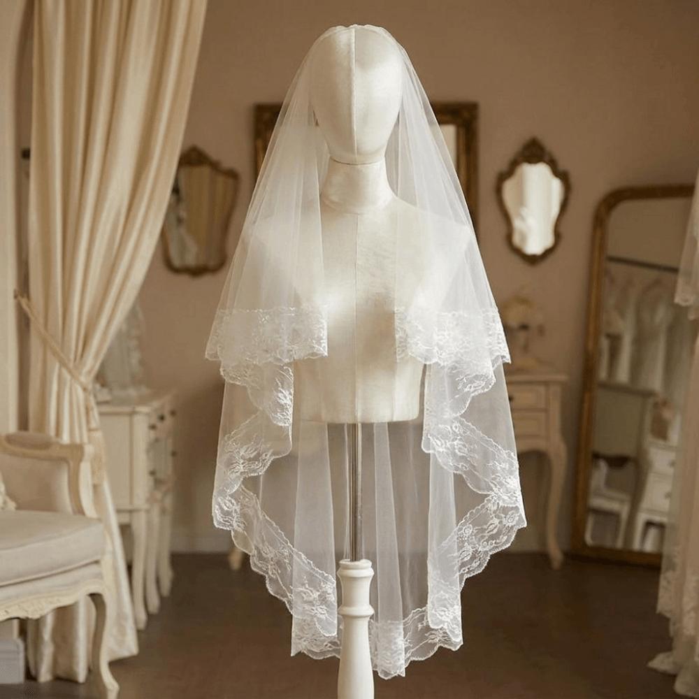 Double Layer Halloween Bridal Veil Long Length Lace Tulle Veil Ghost Bride Veil Wedding Ceremony