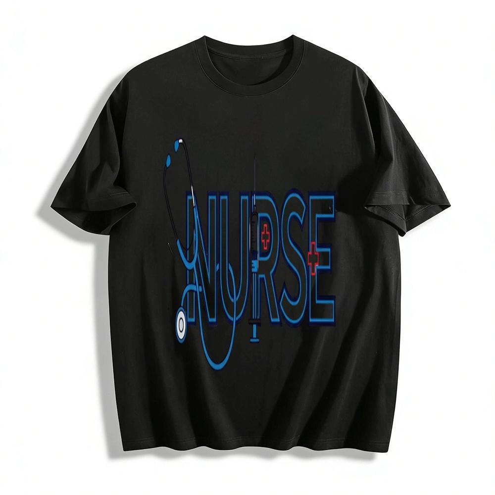 Stethoscope Syringe Print Nurse Themed Casual T-Shirt Pure cotton T-shirt XXS