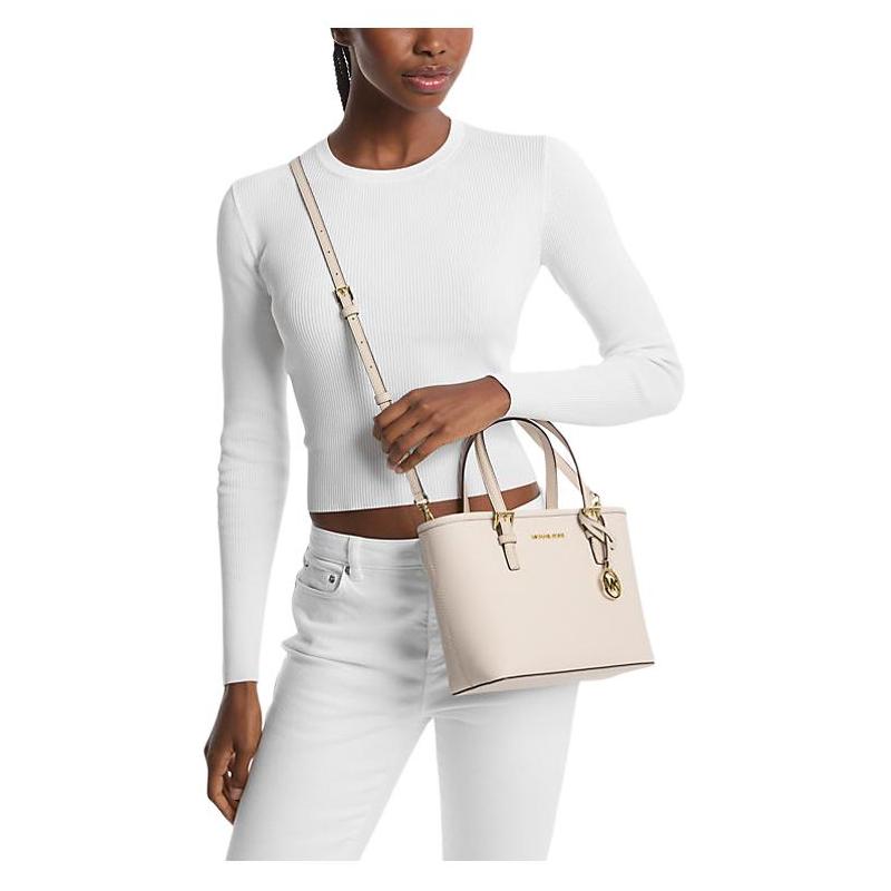 Michael Kors Jet Set Travel Brand Logo Adjustable Detachable Shoulder Strap Cowhide Tote Bag Tote Bag Shopping Bag Shoulder Handbag Mini Women's Cream
