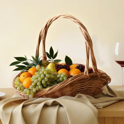 Cestino in rattan con manico, cestino da giardino, ecologico, intrecciato meticolosamente, versatile, multiuso, intrecciato