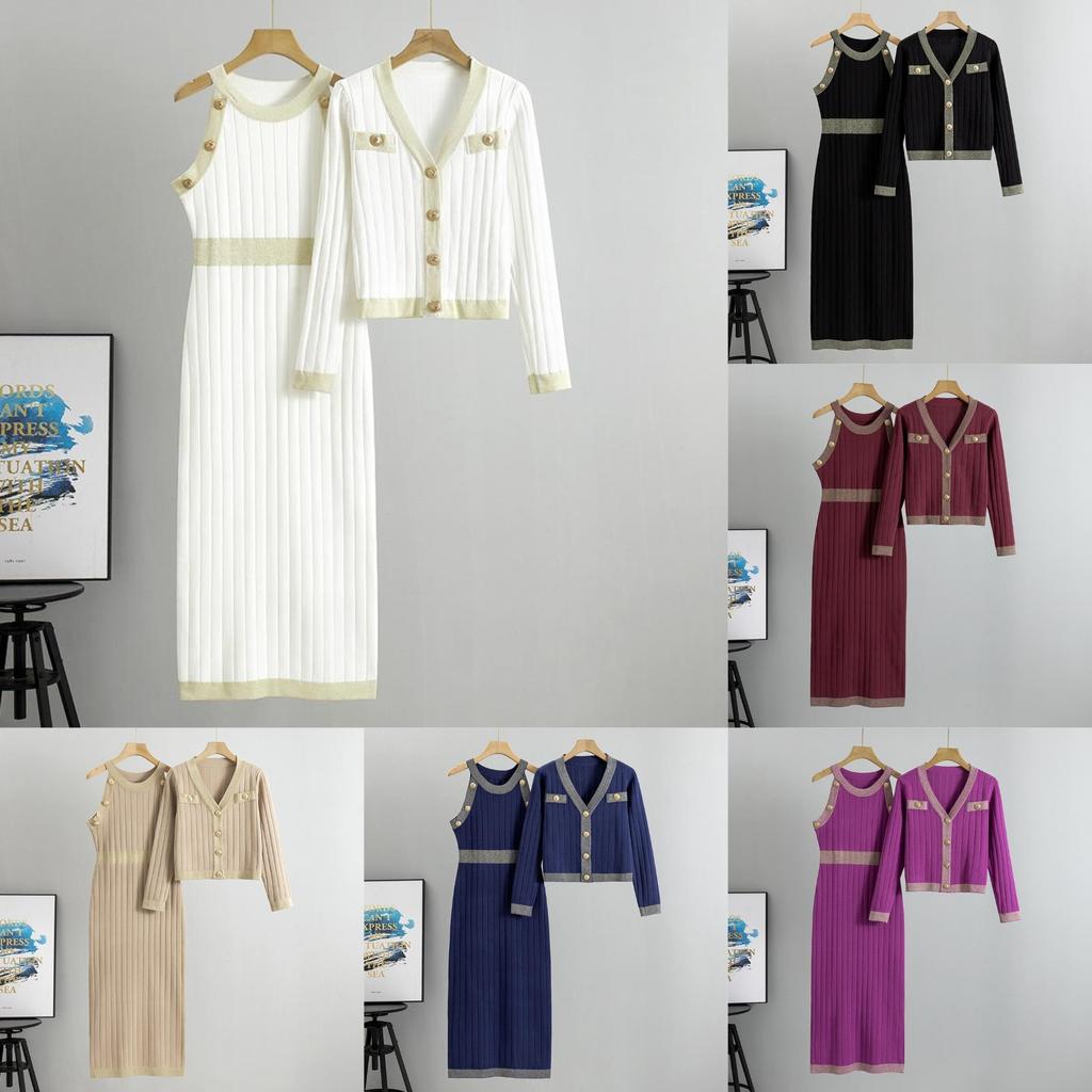 Winter Knitted Shirt, Vest, Dress, Two Piece Fashion Set, Woolen Dress, Female