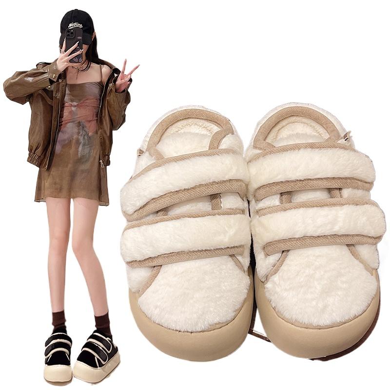 Woman Shoes Female Footwear Low Heels Modis Loafers Fur All-Match Clogs Platform Dress 2024 New Winter Creepers Fashion