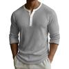 Men's Solid Color Ribbed Textured Button Down Round Neck Long Sleeved Top