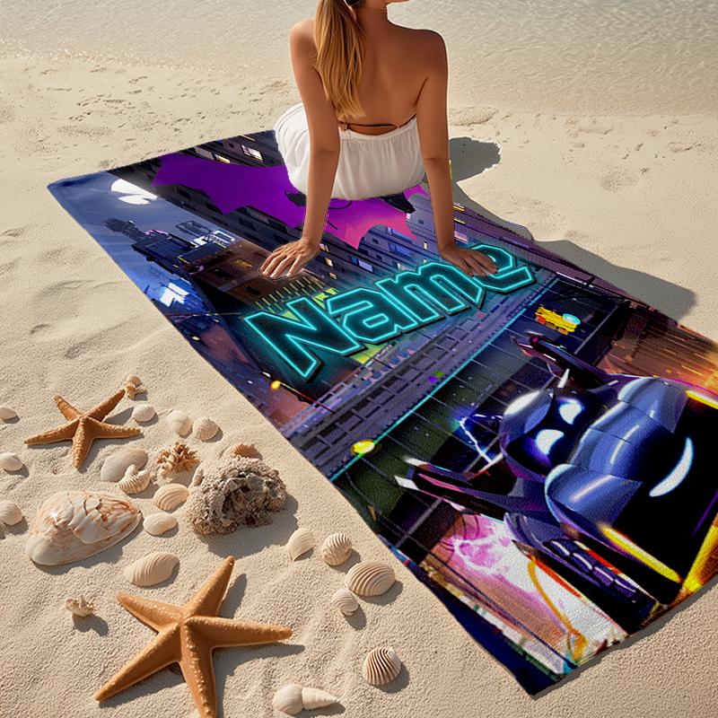 Custom Name Ultra-Soft Beach Towel with Batwheels Theme,Ideal for Pool - Camping, Diving - Perfect Travel Essential, Vibrant Beach Towel.