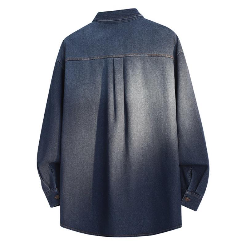 Versatile Coat Minimalist Solid Color Men's Long-sleeved Shirt Autumn Denim Lapel Loose Men's Jacket Jacket Men's Top Breathable Work Casual Jacket