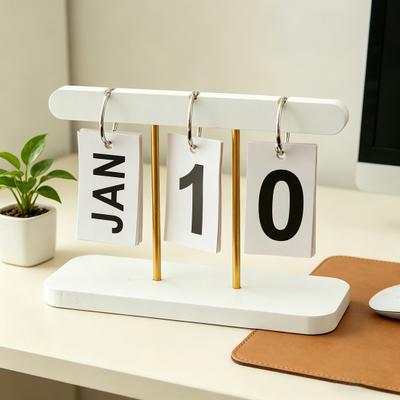 Wooden Perpetual Desk Calendar Daily Desktop Standing Flip Calendar with Day Month Display for Office Home Decor