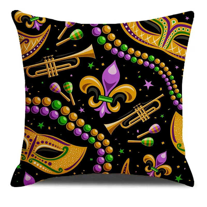 Carnival Skull Glasses Crown Pattern Printed Square Pillowslip Soft  Blend Cushion Cover Pillowcase Living Room Home Decor