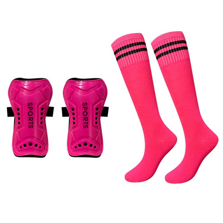 Pink Student Sports Combo: Mid-Calf Football Socks + Strap-On Shin Guards & Knee Pads Medium 32-37 with Thin Socks + Shin Guards