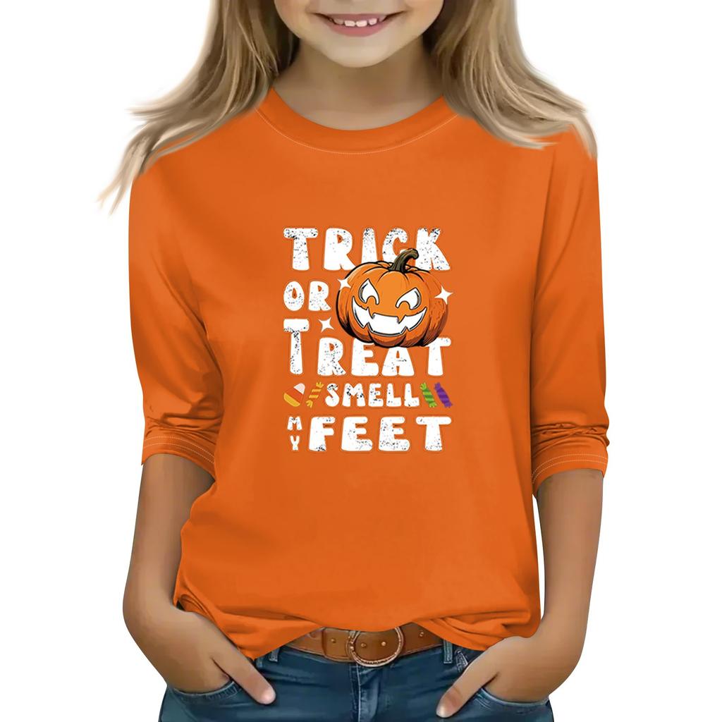Print Tops For Youth Girls 5-16 Years Round Neck 3/4 Sleeves T-Shirts Trendy Tops Outfit Tees