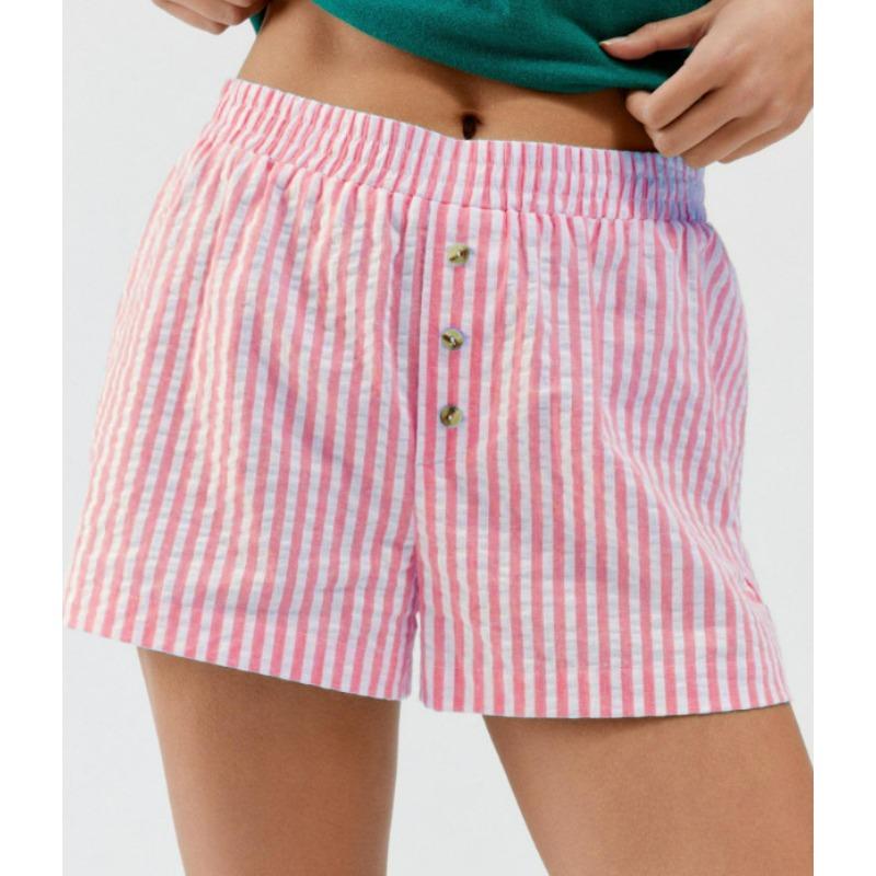 Spring and Summer Women's Striped Button Casual Slimming and Versatile Shorts