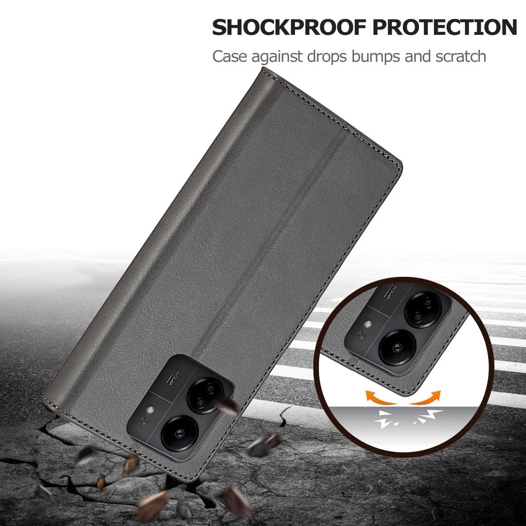 LC.IMEEKE For Xiaomi Redmi 13C 4G/5G/13R 5G/Poco M6 5G/Poco C65 4G Magnetic Phone Case Calf Texture Leather Wallet Cover