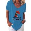 Fashion Spring  Rooster Print Blouses Short Sleeved V-Neck T Shirts Casual