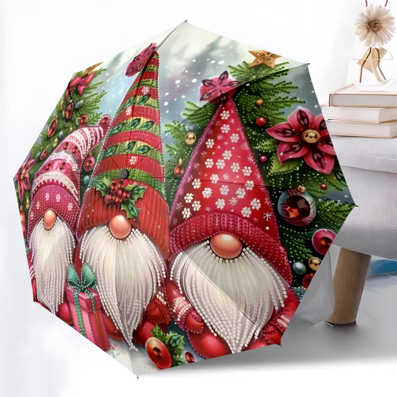 1pc Sturdy 8-Bone Auto Umbrella, Christmas Dwarfs Umbrella, Digital Printed, Foldable Umbrella for On-the-Go Outdoor Use