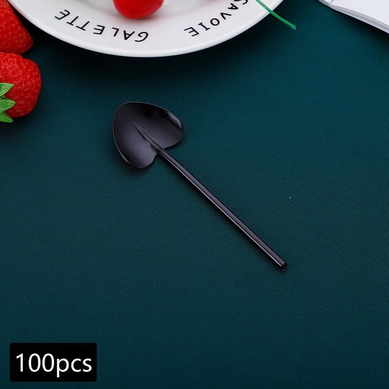100Pcs Heart Shape Disposable Spoons - Colorful Long Handle Dessert Spoons For Ice Cream, Cake, Pastry, Mooncakes | Cute Party