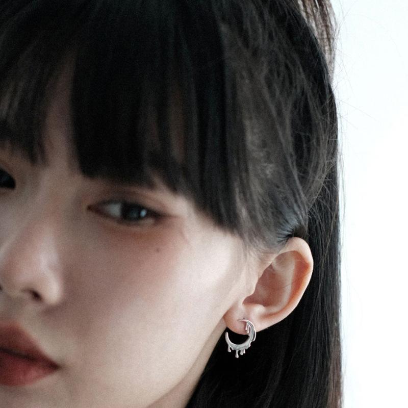 Earrings Original Dissolve Moon Earrings For Women Fashion Exaggerated Cool Personality Design Lava Texture Earrings