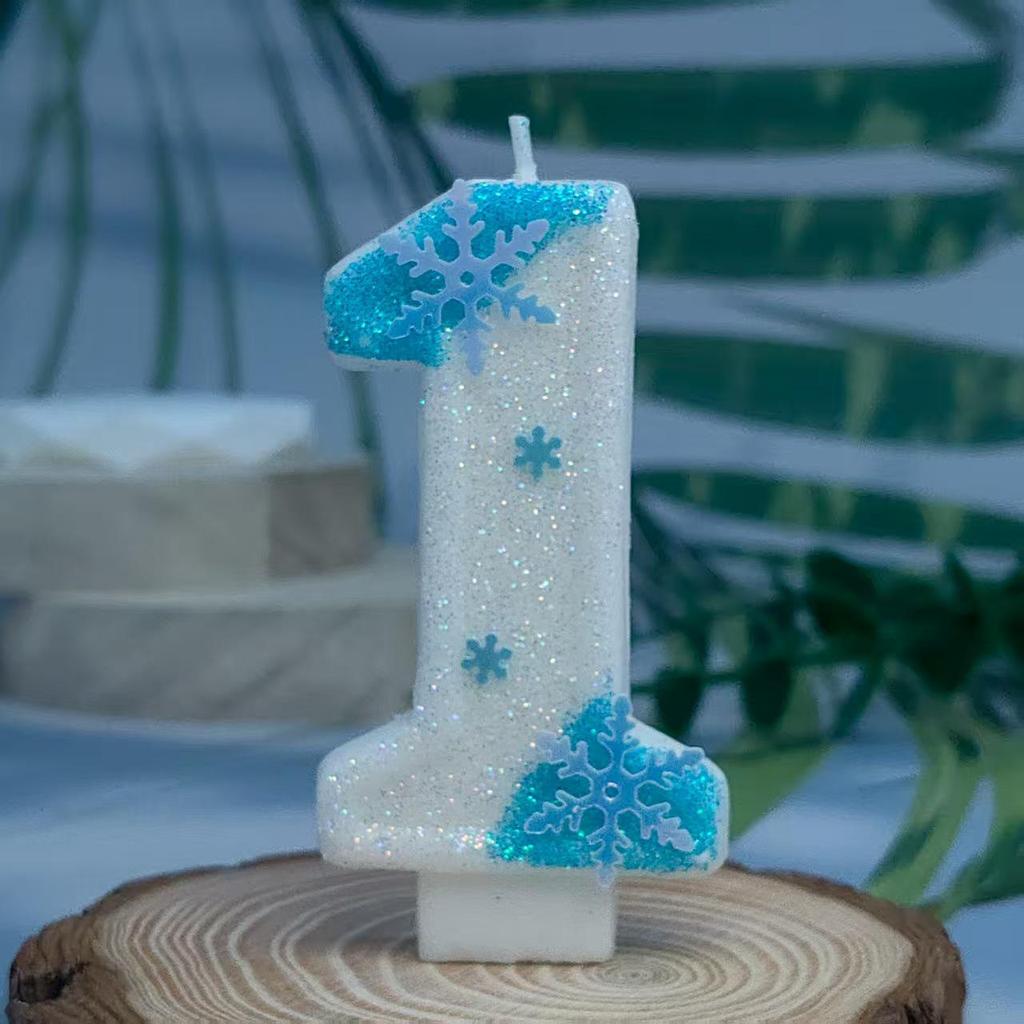 Frozen Princess Themed Snowflake Number Candles for Children's First Birthday Cake Decoration