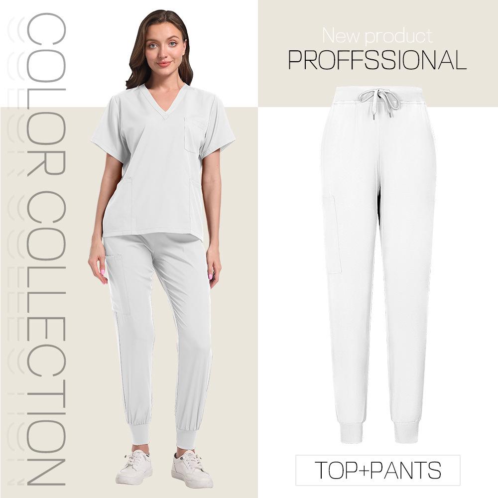 Dámská strečová scrubová souprava - Krátký rukáv Oblečení pro kosmetický salon a operační sál