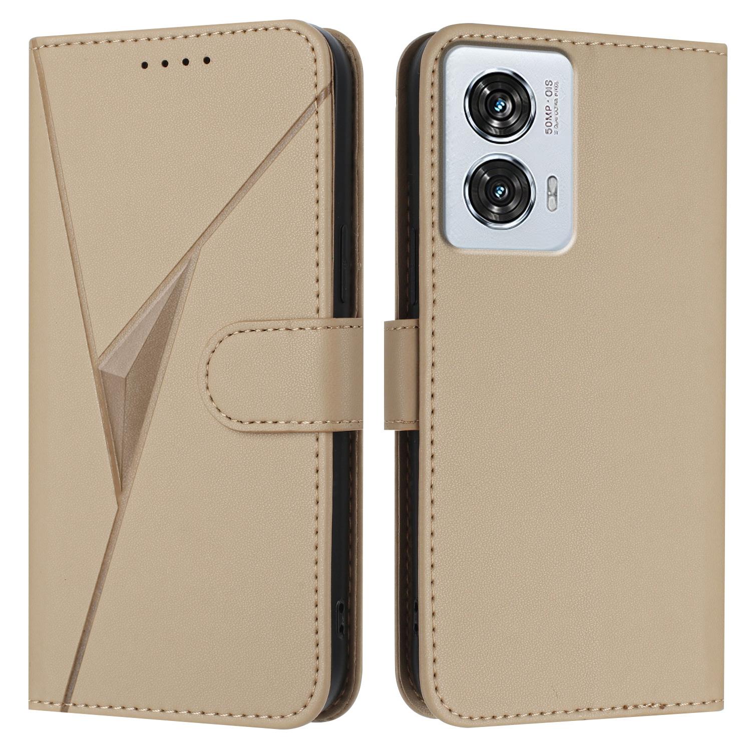 YX0090 For Motorola Edge 50 Fusion 5G Case Triangle Imprint Leather Phone Cover with Lanyard C