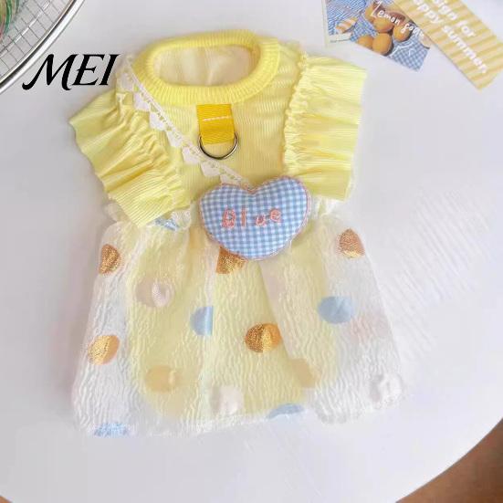 Polka Dot Pet Skirt Ruffled Dress, Puppy Dress with Plaid Heart, Cute Dog Charming Outfit Princess D Ring, Breathable Summer for Small Dogs Cats