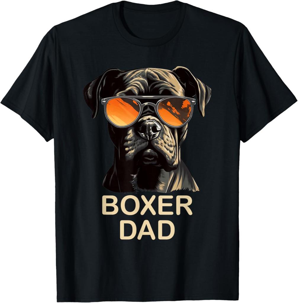 T-shirt Grafica Boxer Papà Cane con Occhiali da Sole Regalo Divertente per Proprietario di Boxer
