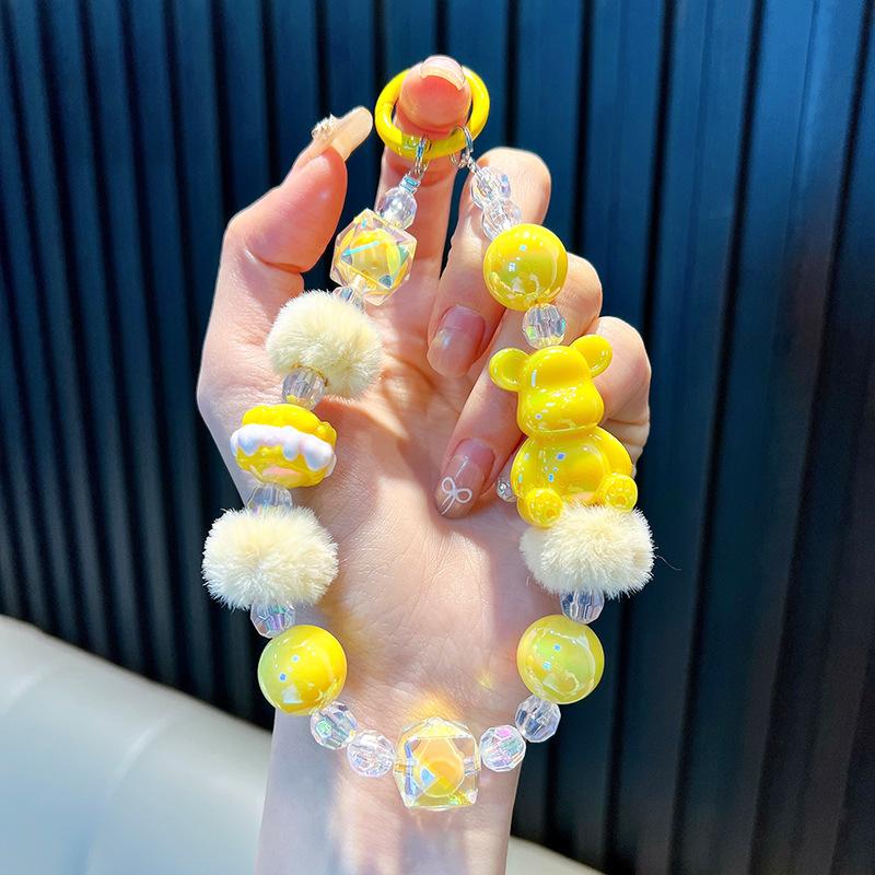 

Новая цепочка для телефона из бисера с помпоном в виде медведя, брелок, изысканный подвес для сумки, брелок для автомобиля, маленький подарок жёлтый