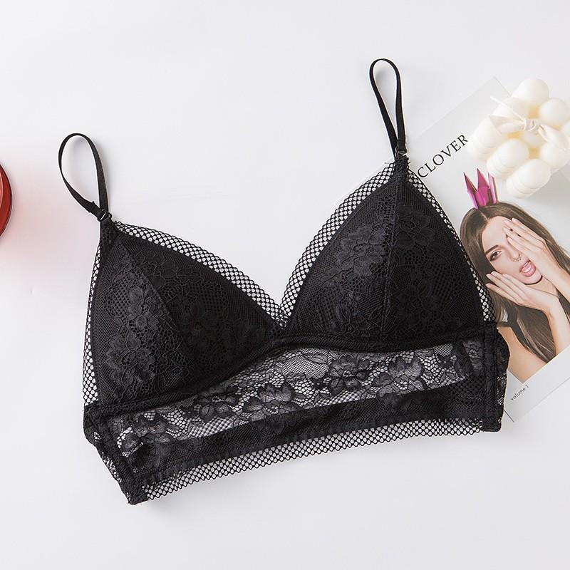 Summer Sexy Back Underwear French Thin Triangle Cup Without Steel Ring Bra Big Halter Invisible Lace Underwear