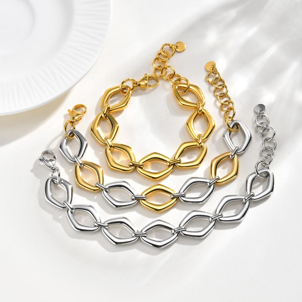 Vnox Punk Chunky Stainless Steel Openwork Geometric Bracelet for Women Trendy Irregular Two Tone Bracelet Party Jewelry