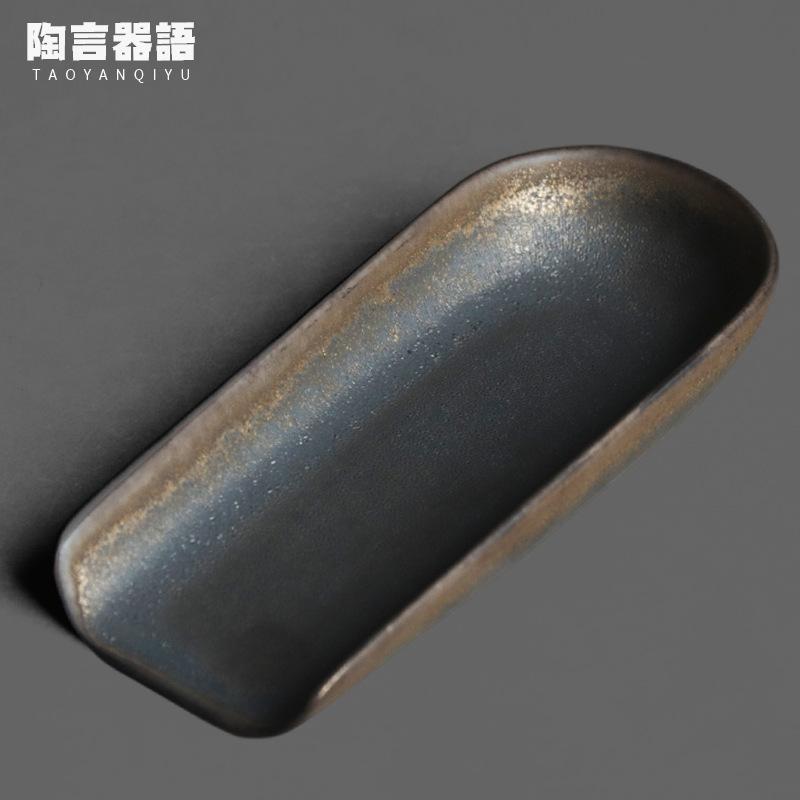 

Coarse Pottery Kiln Fambe Tea Scoop Handmade Tea Leaf Holder Chahe Shovel Awakening Tea Ladle Puer Teaware Decoration Craft