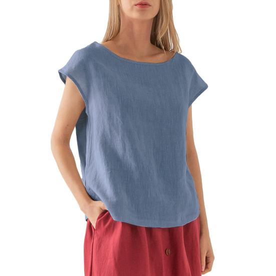 Women Tops Draped Short Sleeve Round Neck Loose Fit Casual Tops Summer Spring Blouse Versatile Style Daily Wear