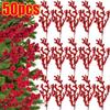 Artificial Red Berries Stems Fake Flower Simulation Christmas Red Holly Berry Branch DIY Wreath Xmas Party Home Table Decoration