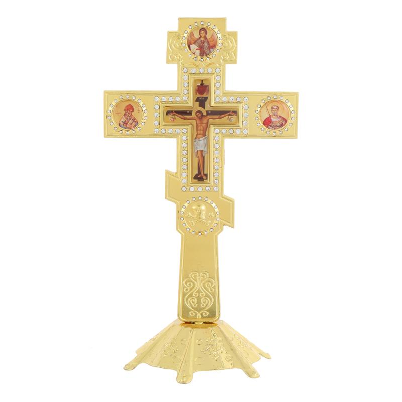Jesus Crucifix Sculpture Jesus Cross Statue Orthodox Figurine Standing Crucifix for Home Altar Living Room Table Bedroom