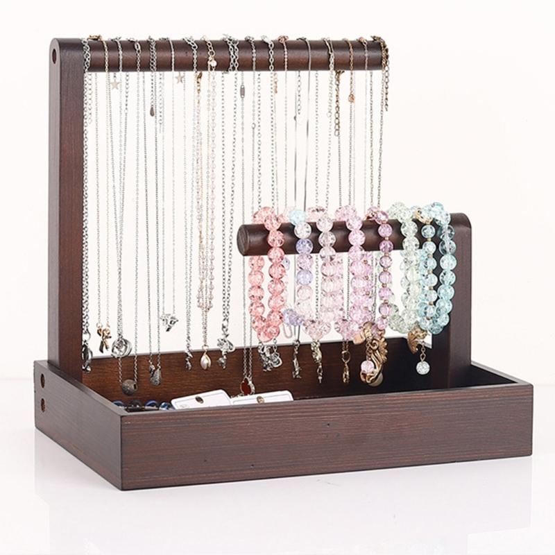 Multifuntional Wood Bracelet Display Stand Necklace Display Holder Necklace Stand Bracelet Organizer Wood Texture