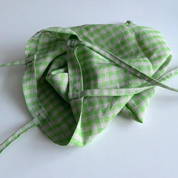 Light green check linen mini bag