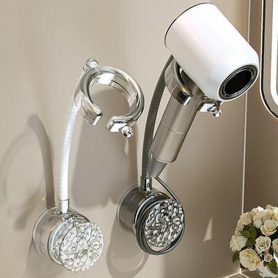 Wall Hair Dryer Holder Wall Mount Suction Cup Blow Dryer Stand Angle Adjustable Hair Dryer Hanger with Cable Storage for Bathroom Organization