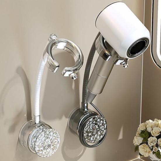 Wall Hair Dryer Holder Wall Mount Suction Cup Blow Dryer Stand Angle Adjustable Hair Dryer