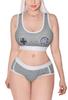 LittleForBig Women's 2-Piece Bralette Set (Gamer Girl) Cotton Cami and Panties, Gray, Size 2XL