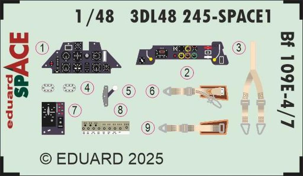 Eduard 1/48 Space Bf109E-4/7 Interior 3D Decal with Etching Parts Set (for Tamiya) Plastic Model Decal EDU3DL48245 (Airplane)