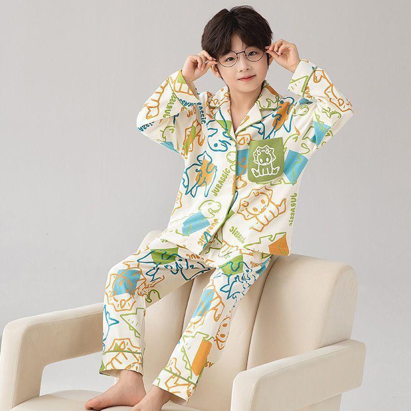 2026 Boys' Spring & Autumn Long Sleeve Pajamas - Lightweight Homewear