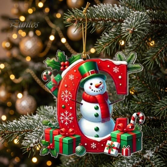 Holiday Party Scene Hanging Supplies 26Pcs Christmas Alphabet Ornament Set, 2D Acrylic A-Z Letters with Custom Xmas Tree Decor Santa Hat Snowman
