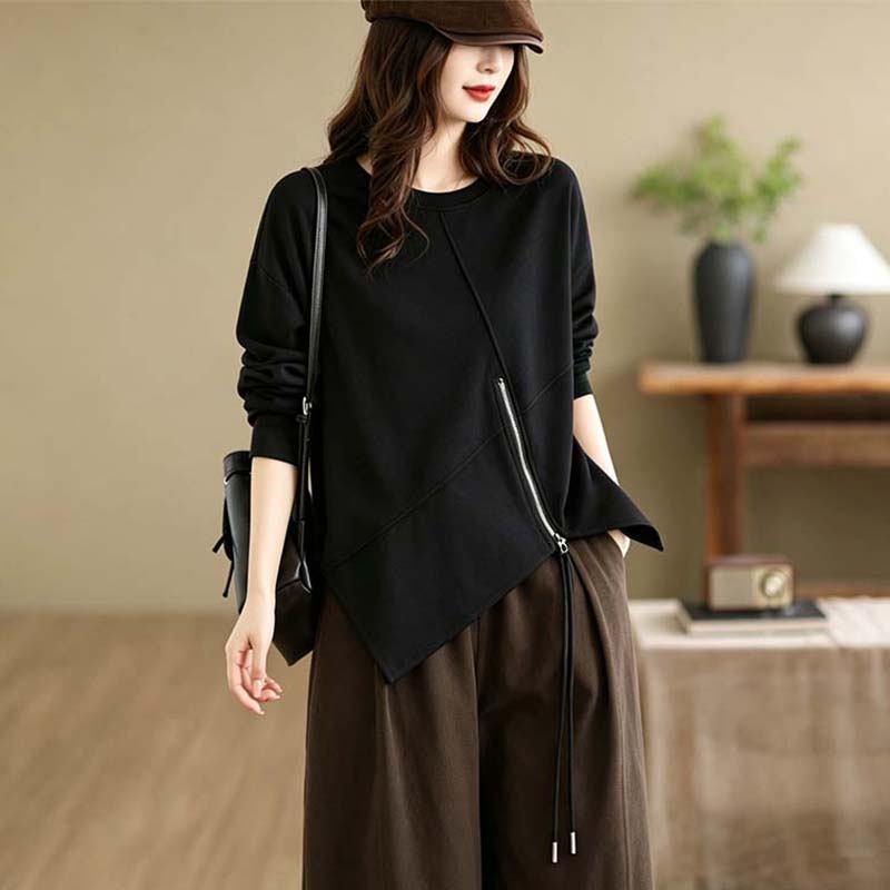 DIMANAF 2026 Plus Size Autumn Women T-Shirts Tunic Shirt Oversize Loose Pullover Casual Lady Tops Cotton