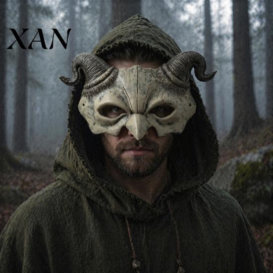 Devil Half-face Mask Halloween Ram Horn Demon Mask, Horror Half Face Gothic Masquerade Lightweight for Cosplay Costume Party