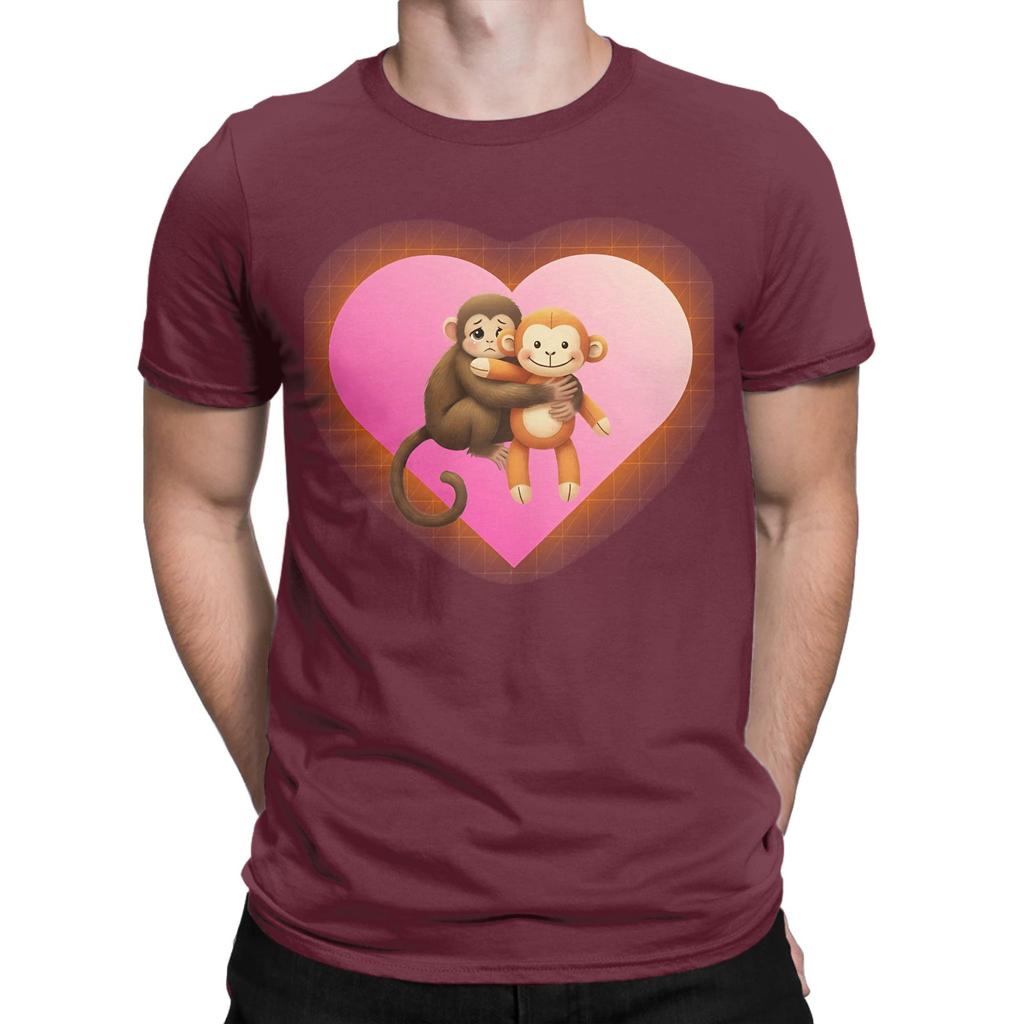 Classic Funny Graphic 100 Cotton Tshirt Cute Monkey Hugging Plush Tees Tops For Unisex