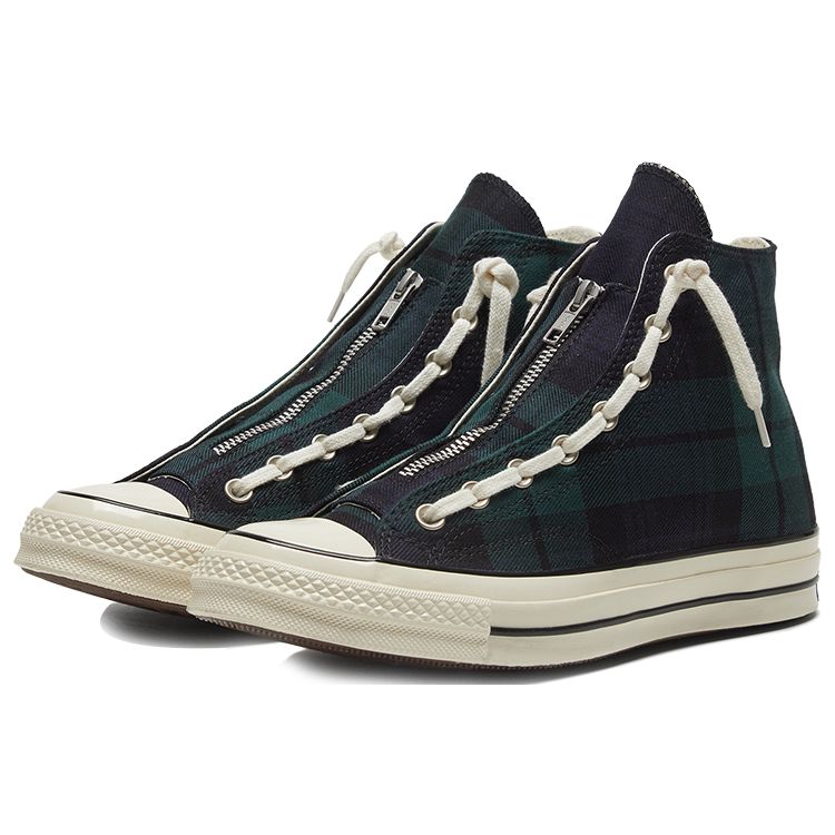 Converse 1970s Chuck Taylor All Star Zip Plaid High Top Canvas Shoes Unisex Sneakers Green Black 169258C