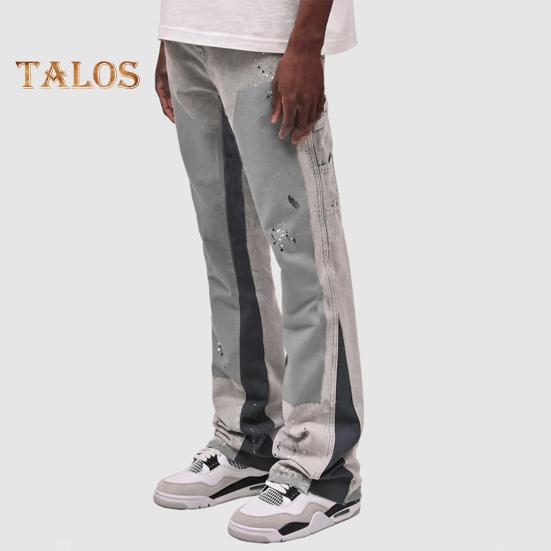 Męskie workowate dżinsy dzwony elastyczny denim casualowe spodnie robocze vintage patchworkowe spodnie rozszerzane do noszenia na co dzień podróże praca